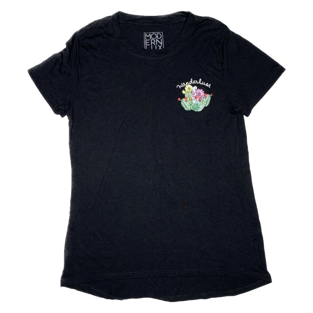 Modern Lux Black Cactus Flower Graphic Print Tee Womens Size S
